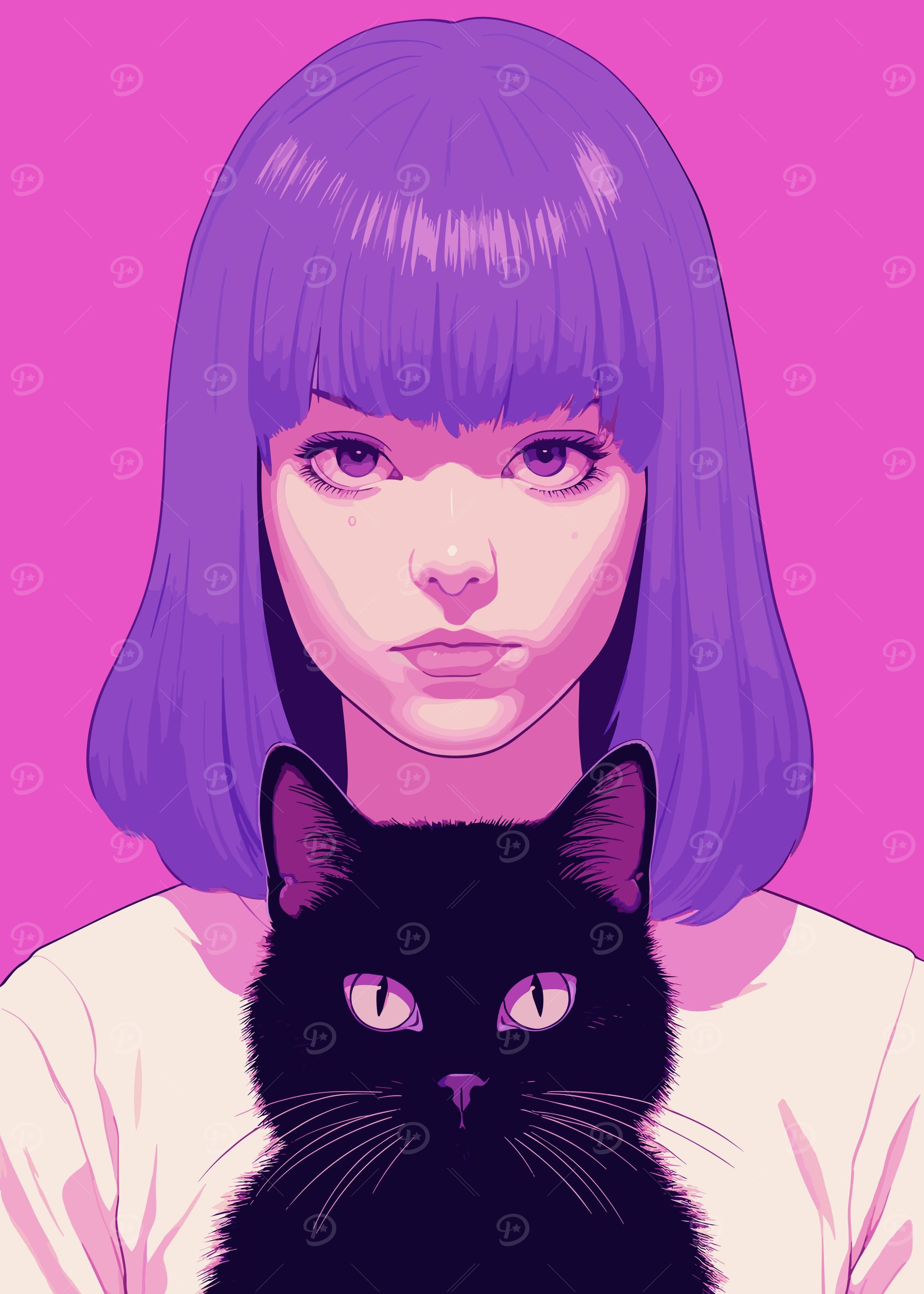 Girl Cat Lofi Pink Retro