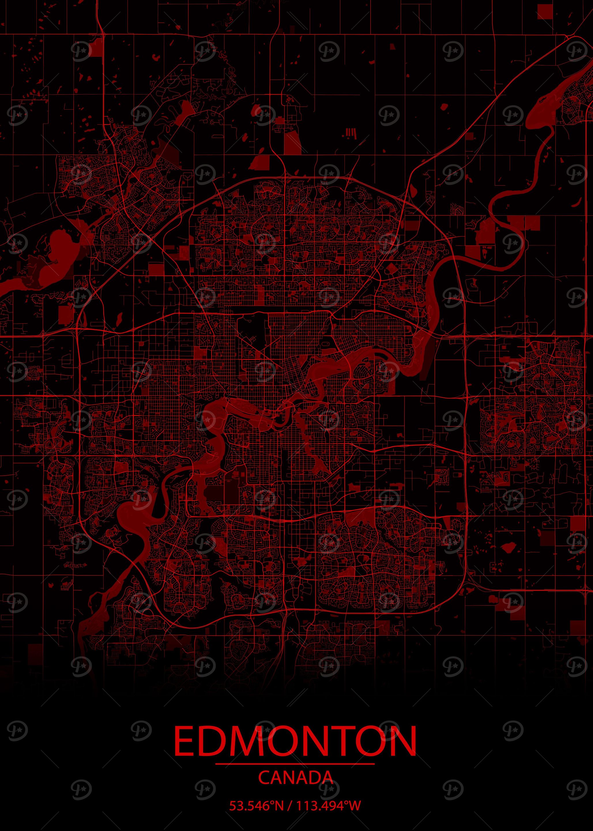 Edmonton Alberta Red Map