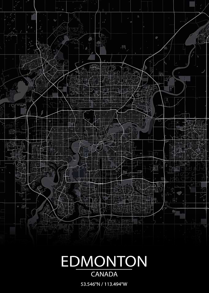 Edmonton Alberta Black Map