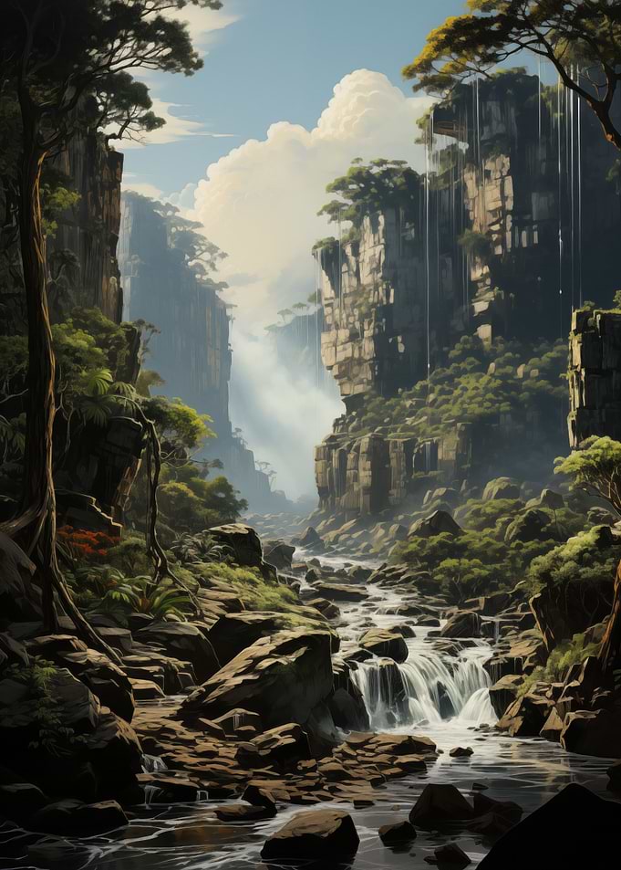 Misty Falls Oil Canvas