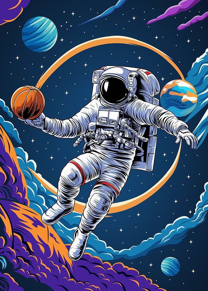 Astronaut playing sketball