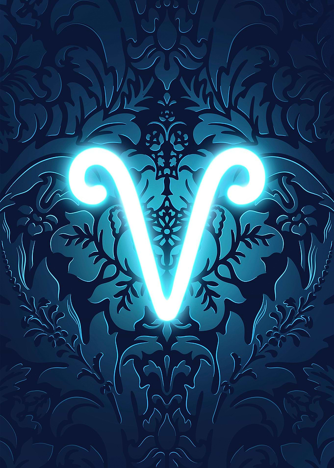 Aries neon zodiac sign
