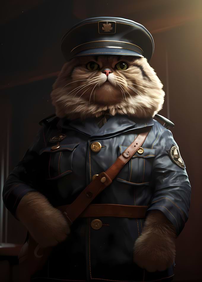 fat cat police officer pet