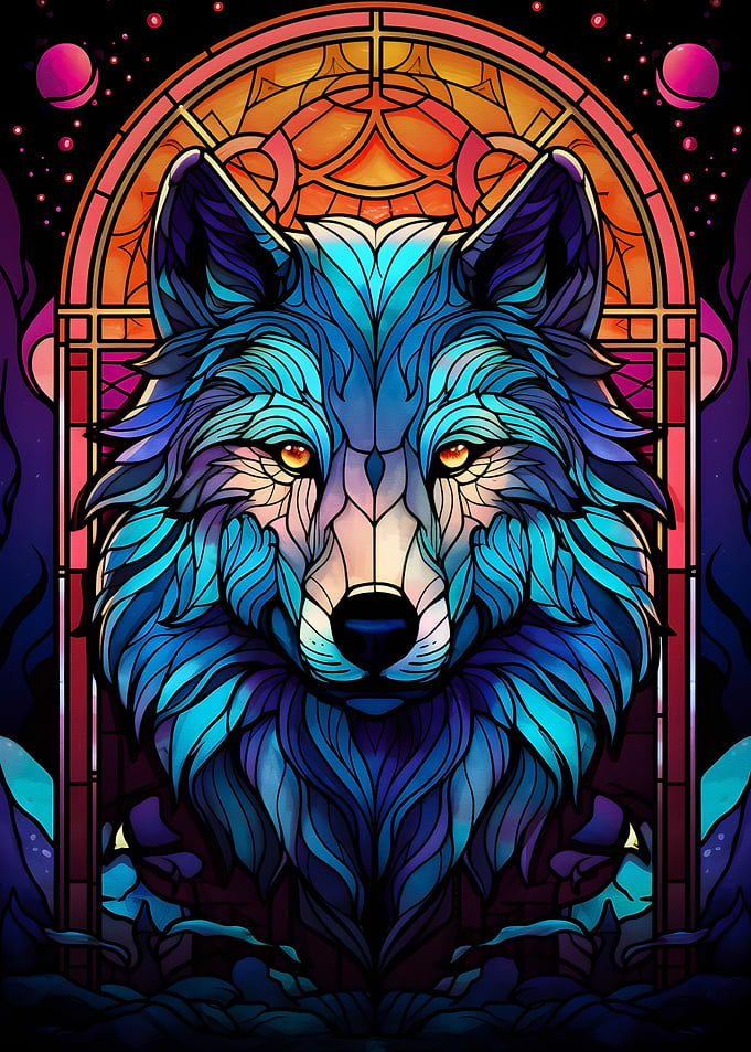 wolf stained glass colorfu