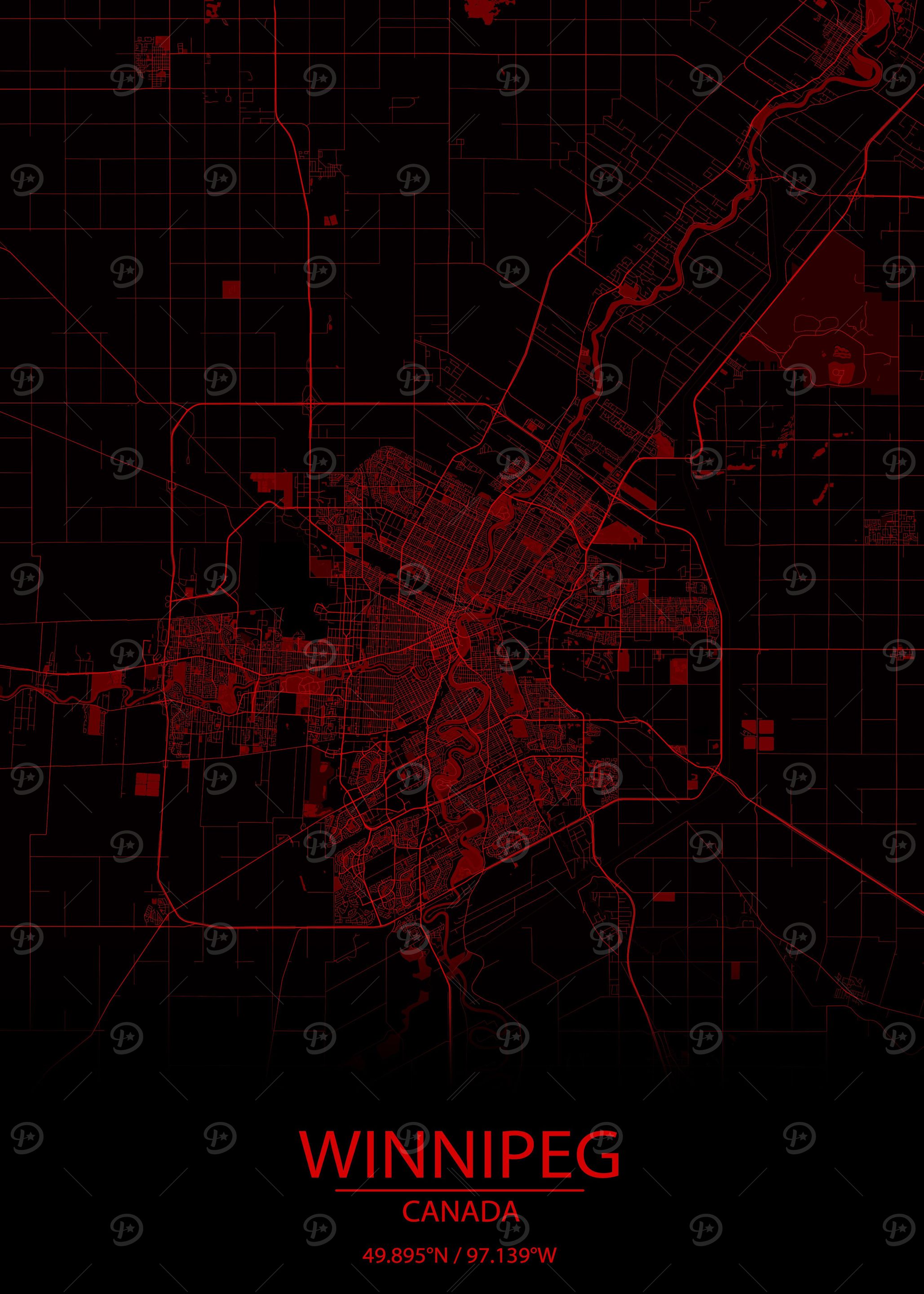 Winnipeg CA Red Black Map