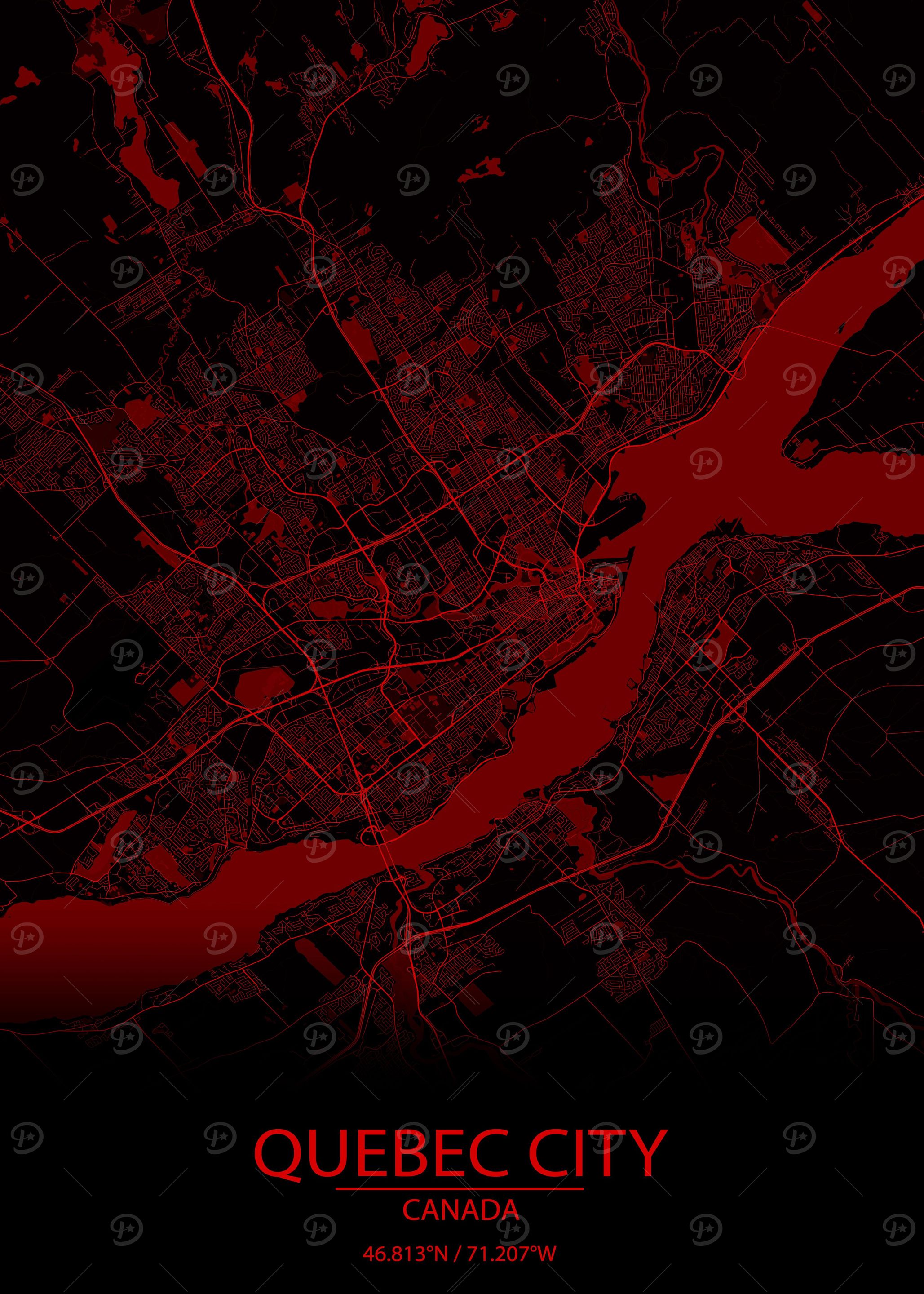 Quebec City Red Black Map