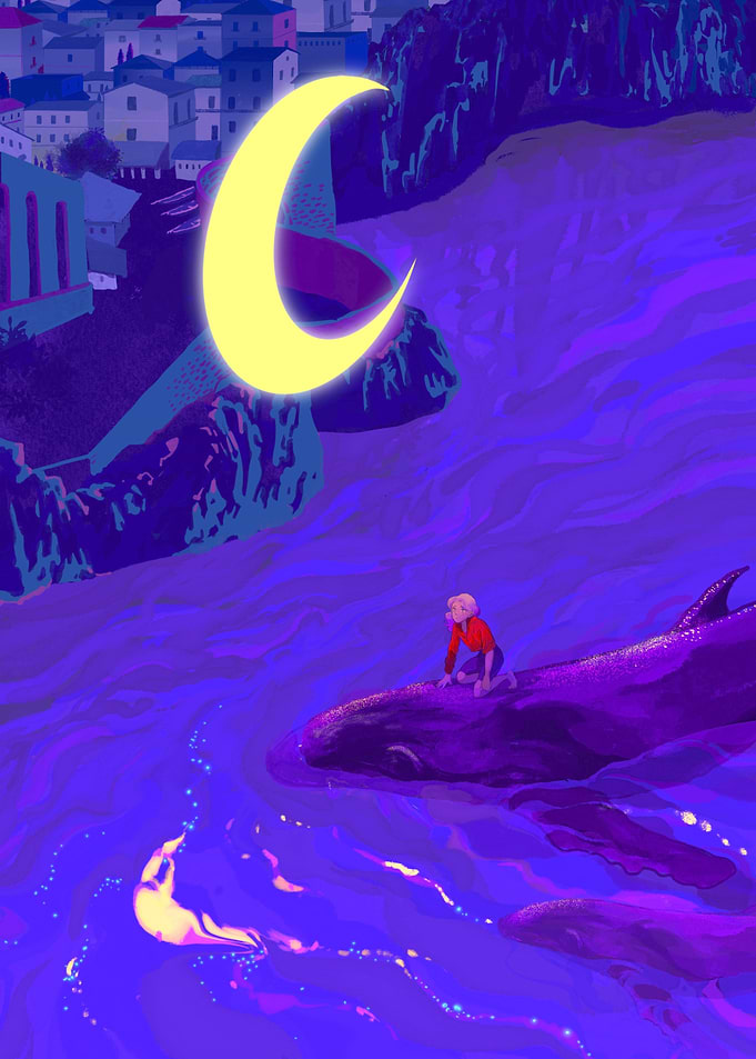 Girl riding a whale