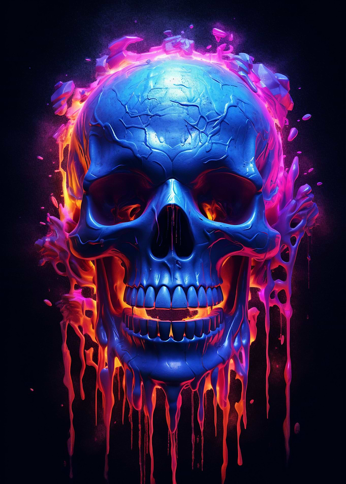 Neon Flames Skull