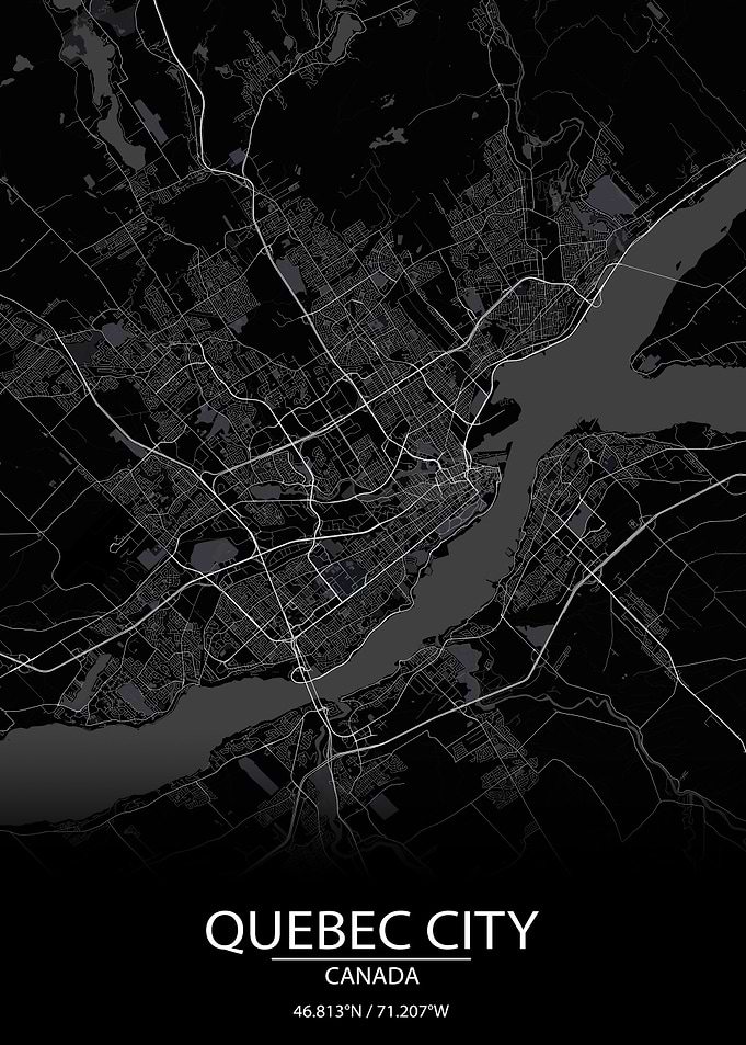 Quebec City Black City Map