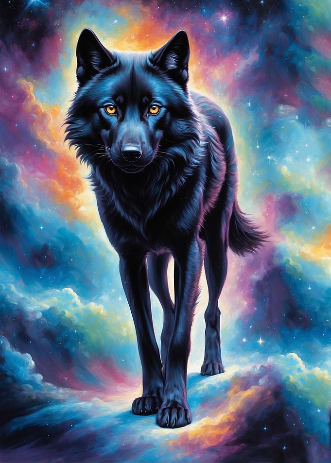 black wolf cosmic poster