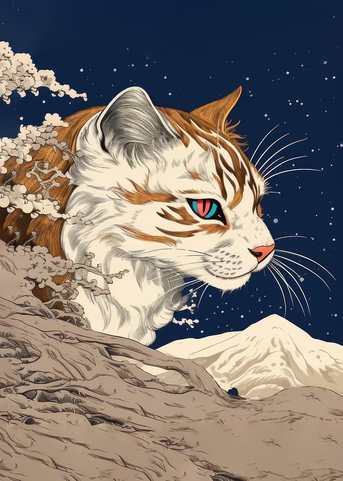 Cute Cat Ukiyoe Painting