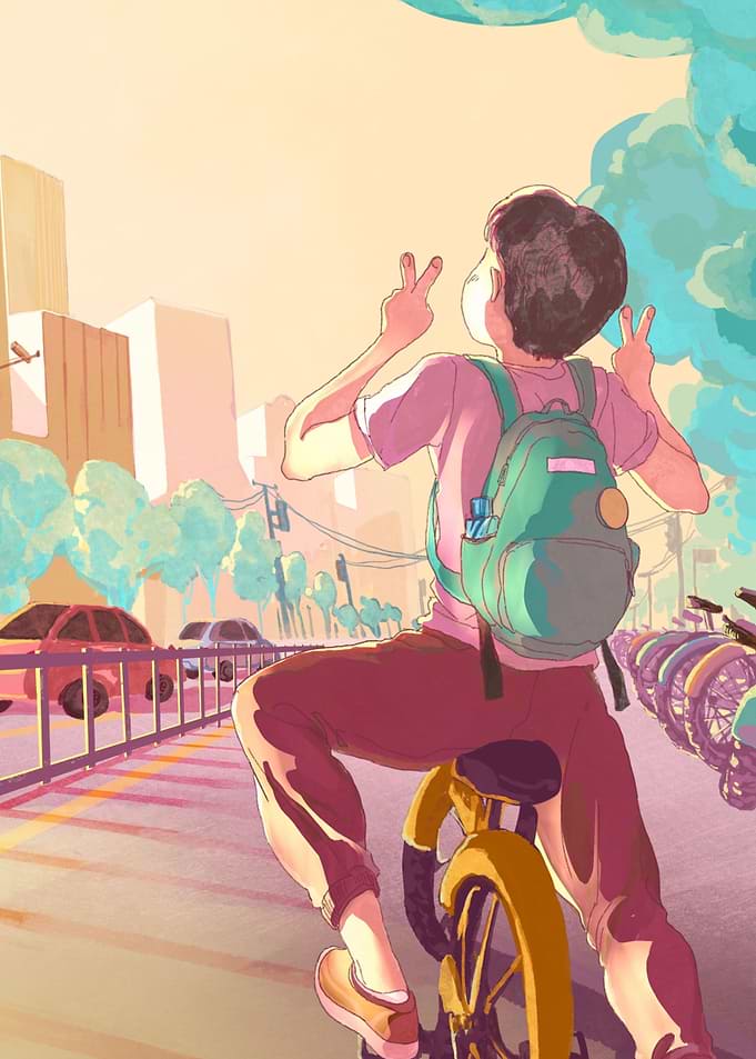 Father riding a bike