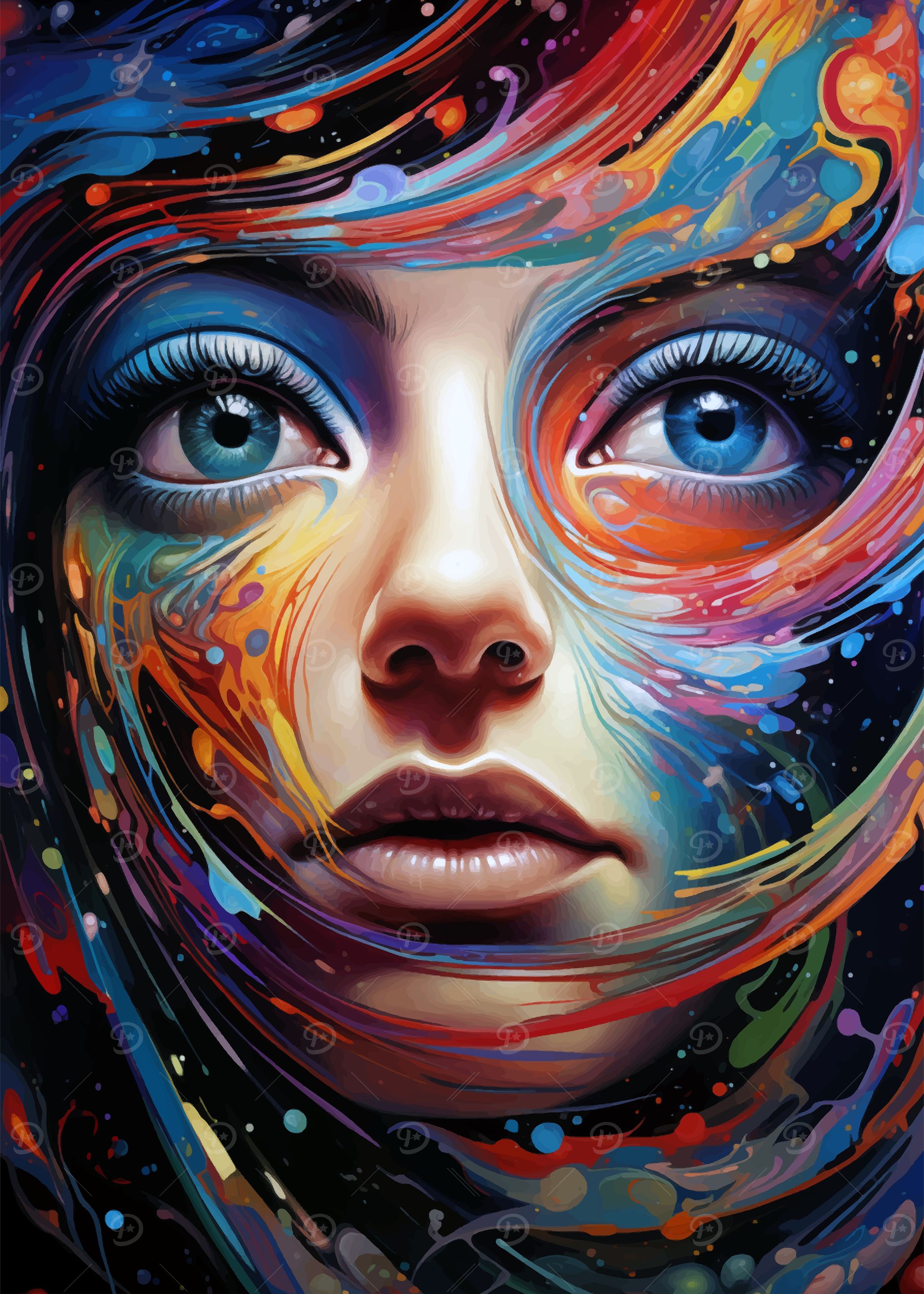 Colorful face of a woman