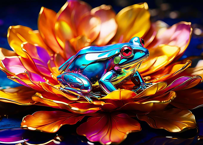 Metallic Frog and Flower