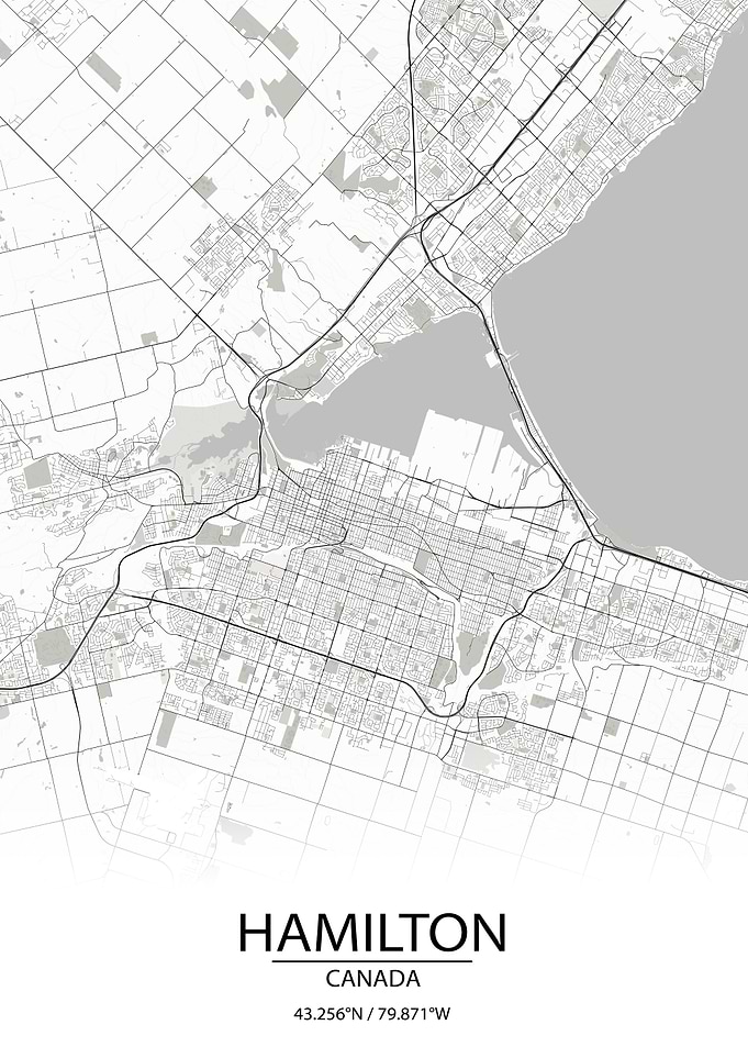 Hamilton Ontario White Map