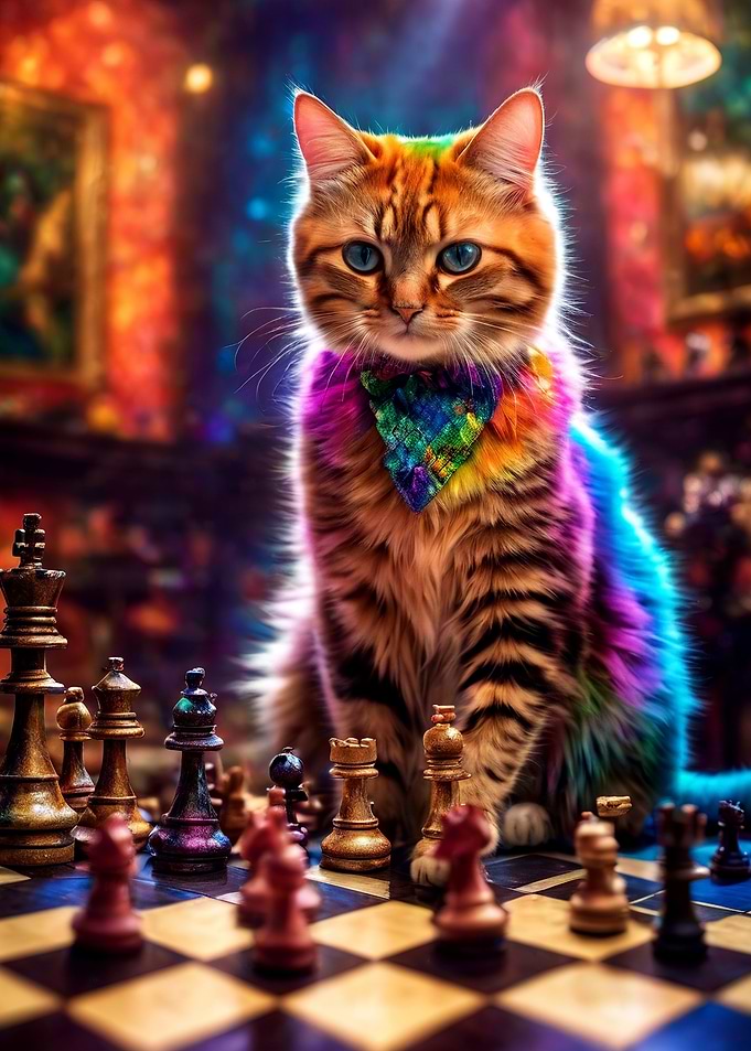 Cat playing chess