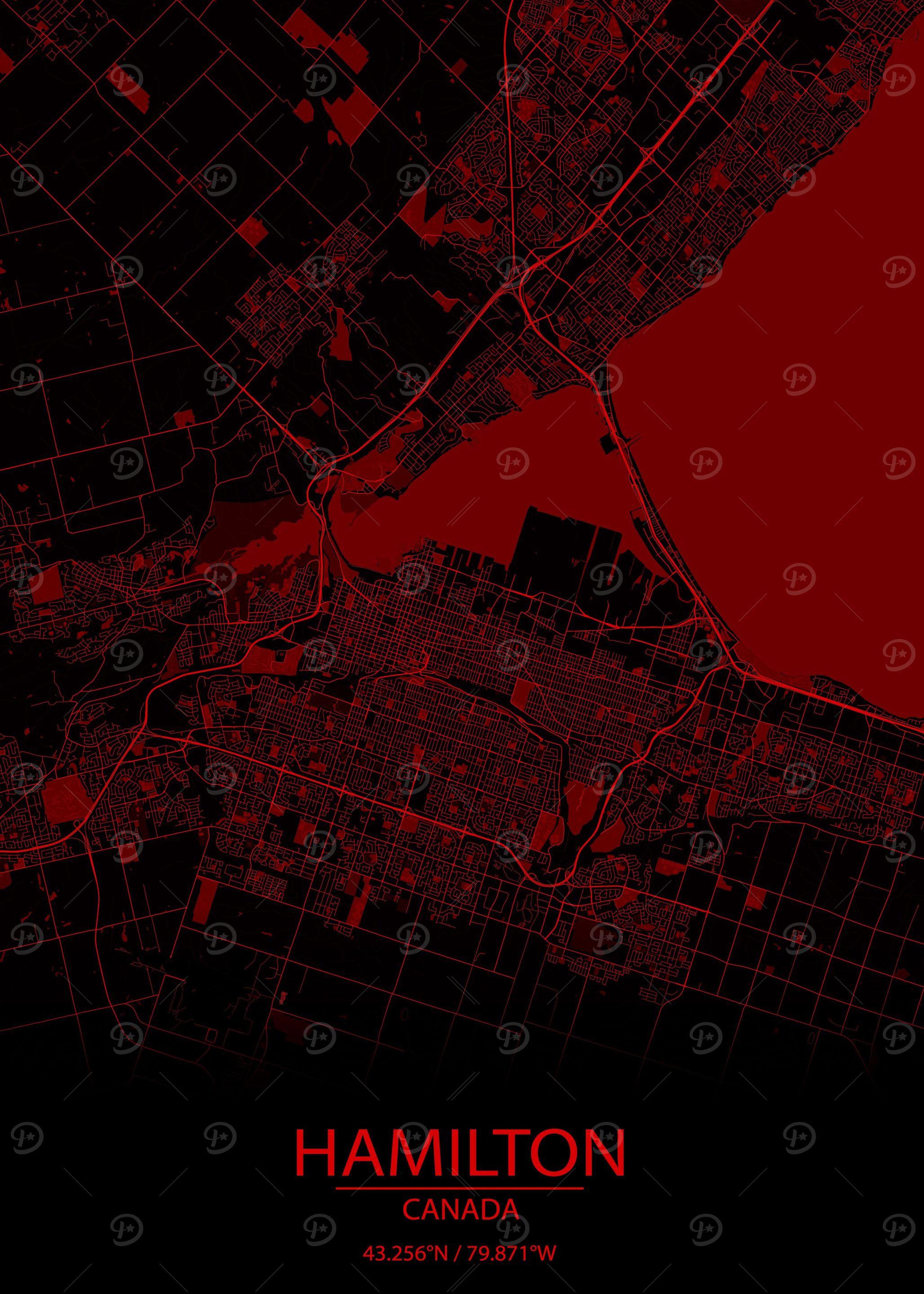 Hamilton Ontario Red Map