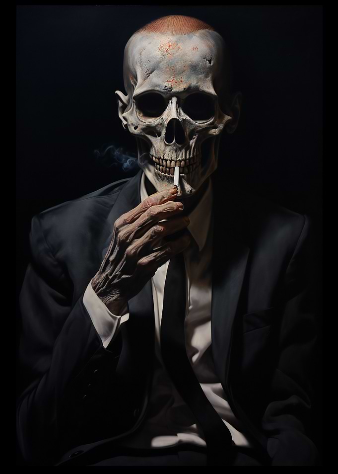 men skeleton smoking