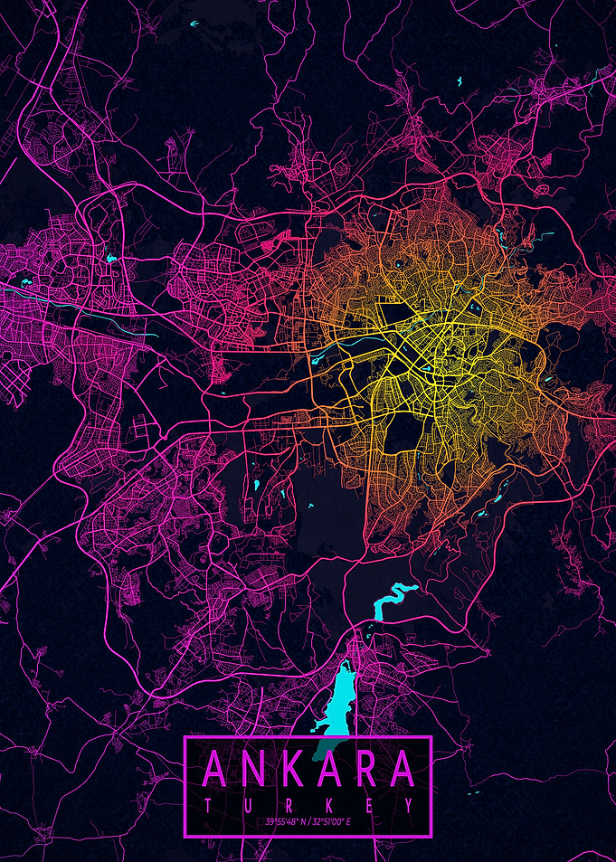 Ankara City Map Neon