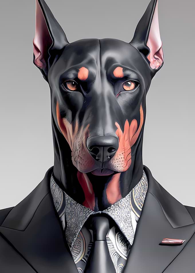 Doberman in a suit