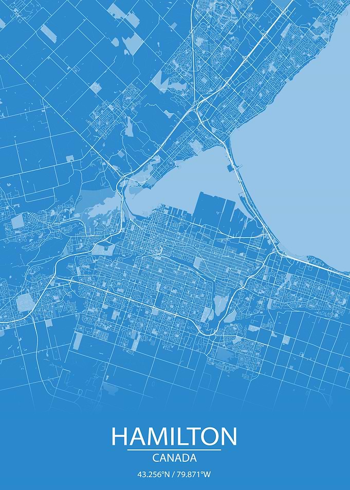 Hamilton Ontario Blue Map
