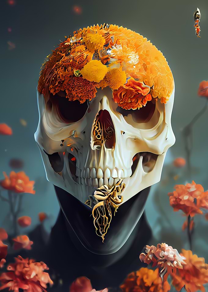 Skull and marigold