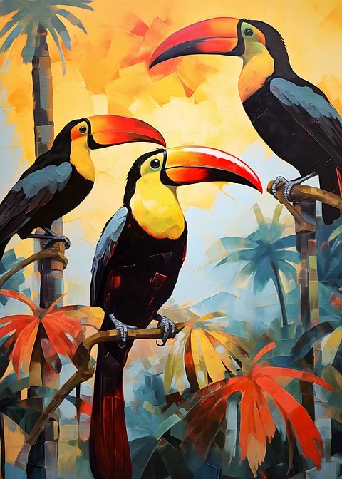 Tropical Harmony Toucans — living room metal wall art