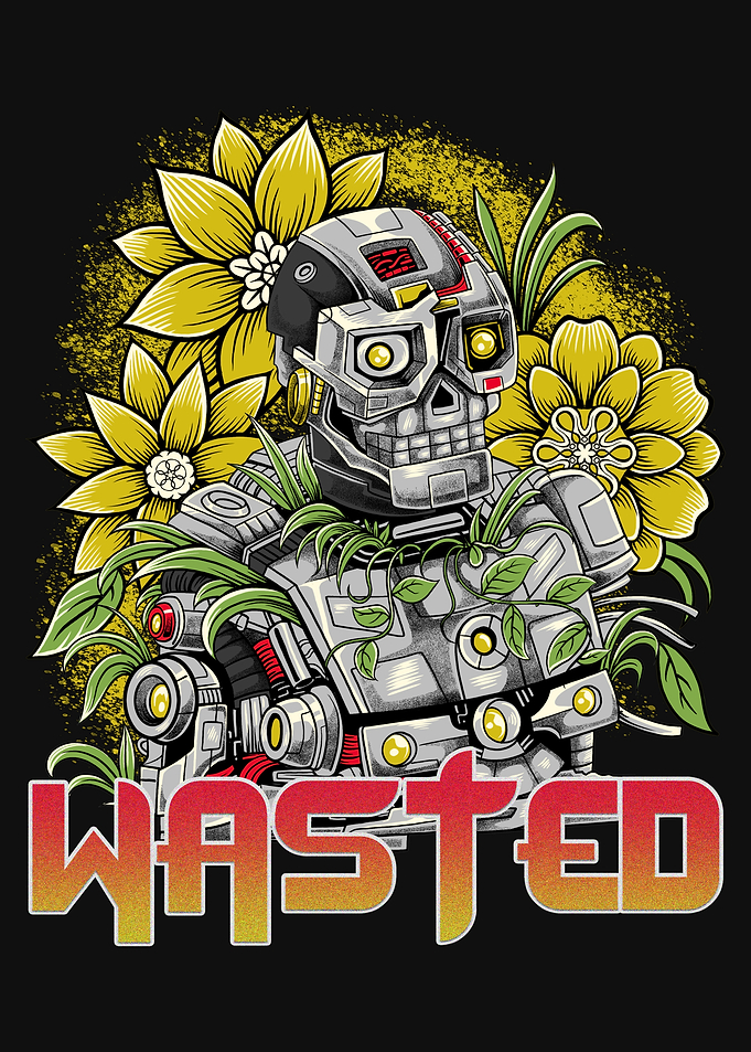 Skull Robot with Flowers