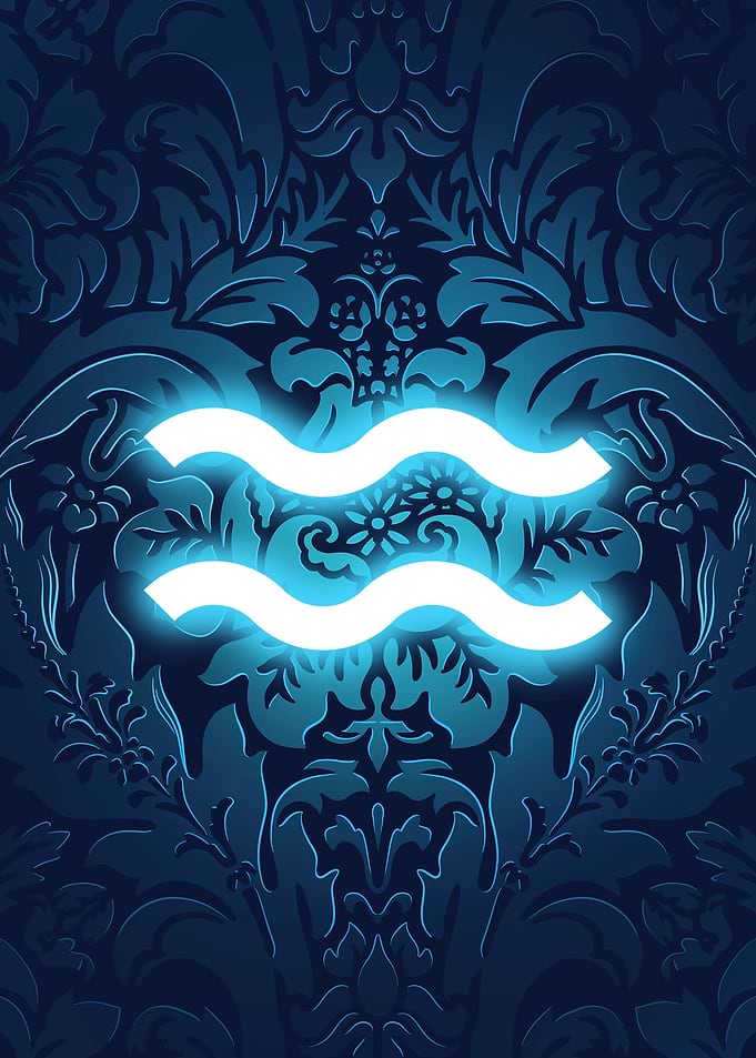Aquarius neon zodiac sign