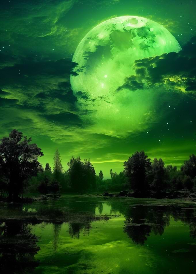 Green Moon and Sky