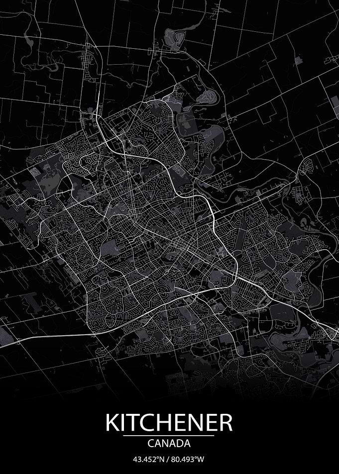 Kitchener CA Black Map