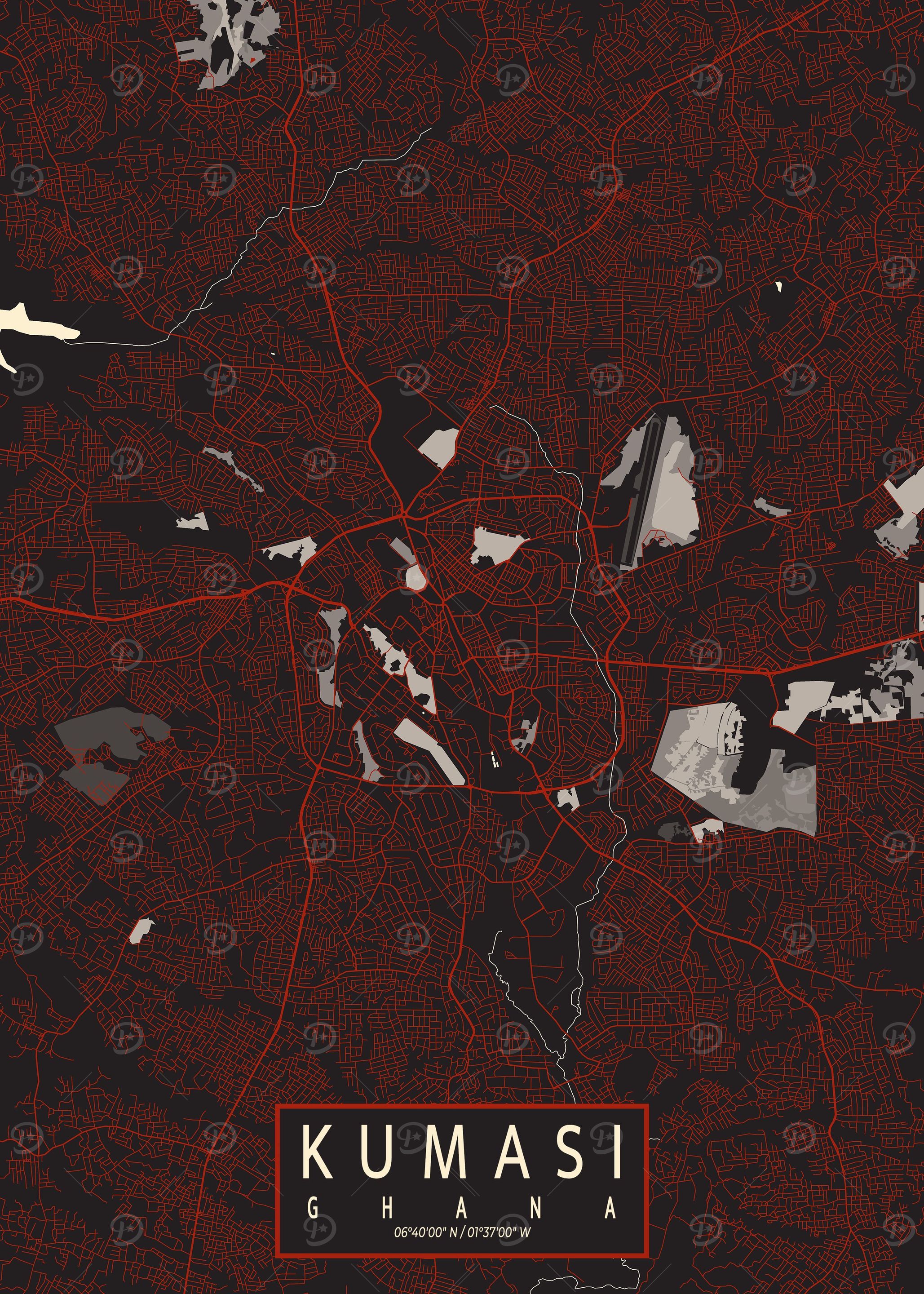 Kumasi City Map Vector