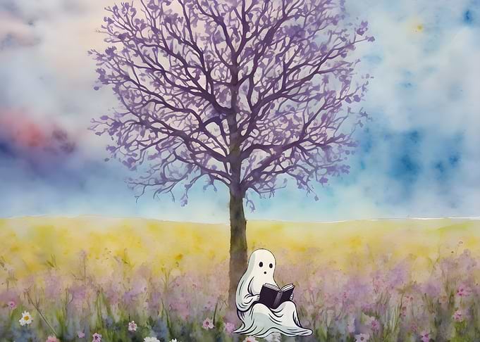 Ghost Reading A Book Tree