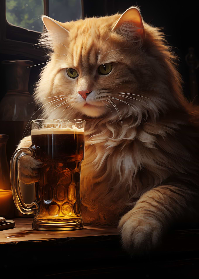 Cat Drinking Beer