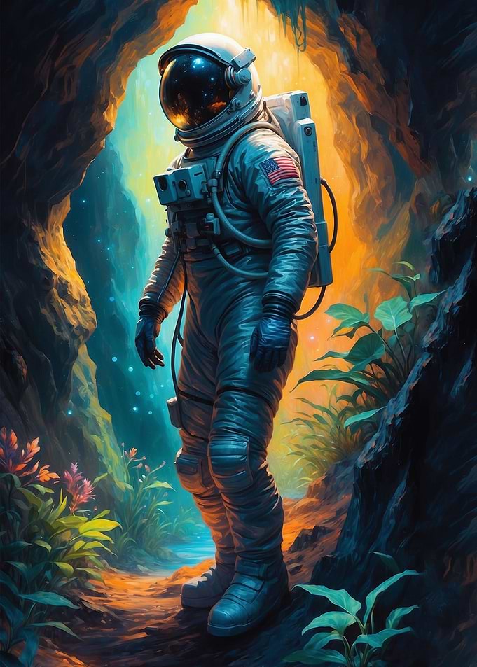 astronaut and cave