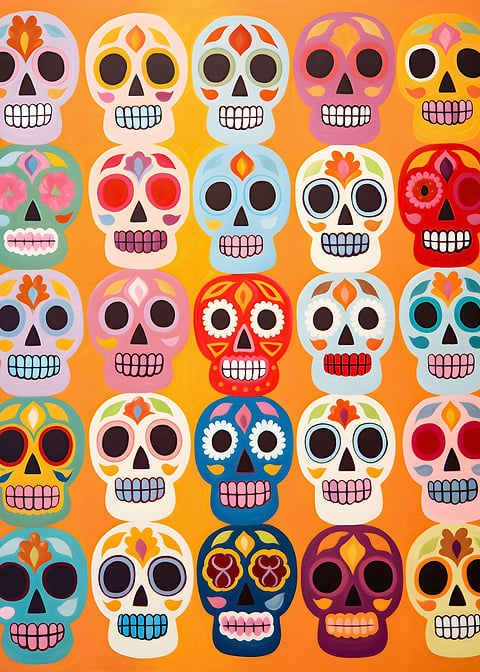 Vibrant Skull Mosaic — sugar skull metal wall art