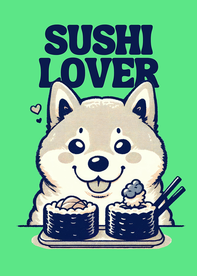 Cute dog sushi lover