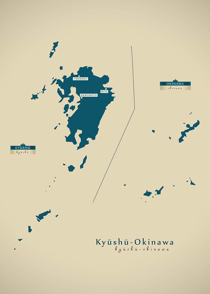 Kyushu Okinawa Japan map