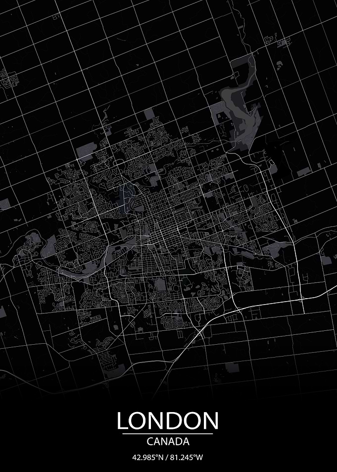 London Ontario Black Map