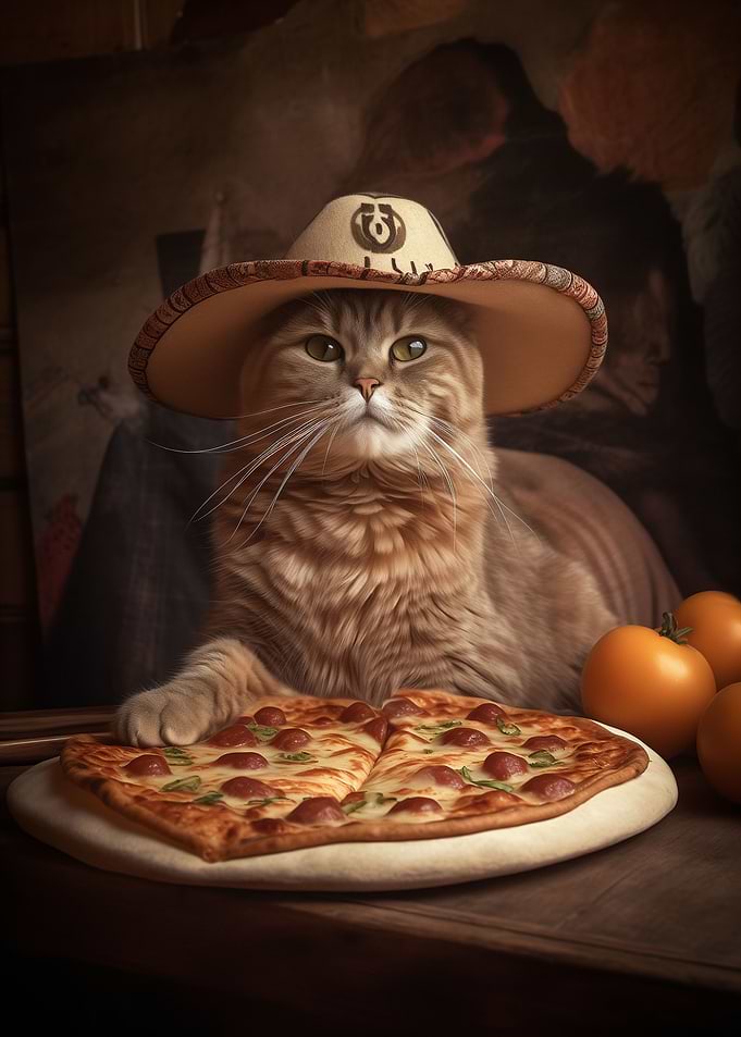 Kitten Cowboy Loves Pizza