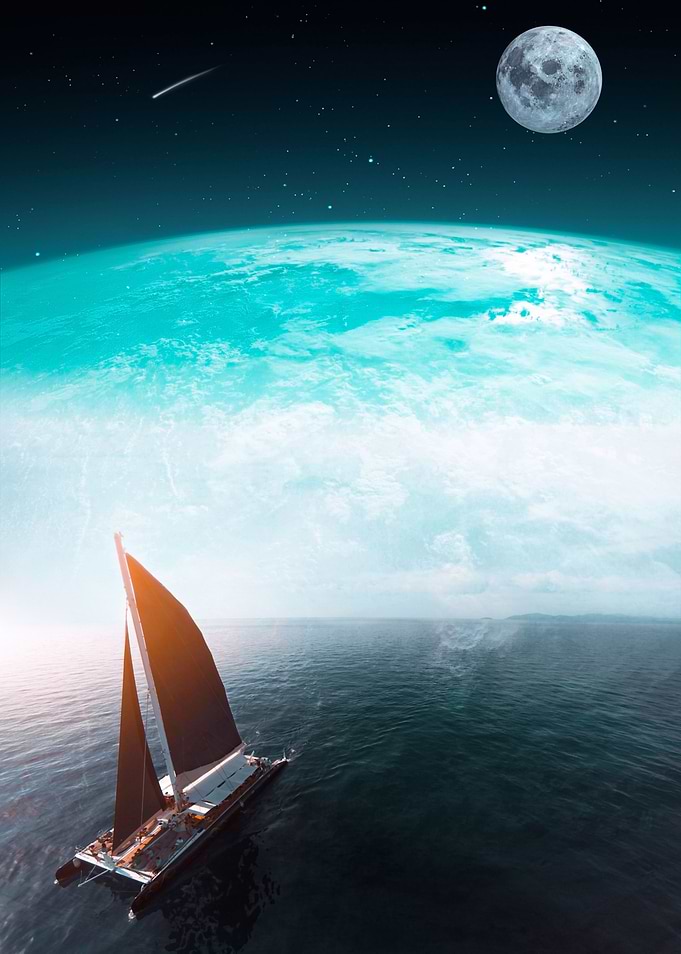 Boat on the ocean of Earth