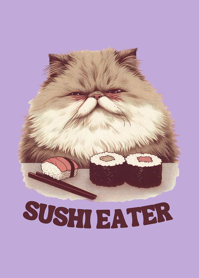 Persian cat sushi lover