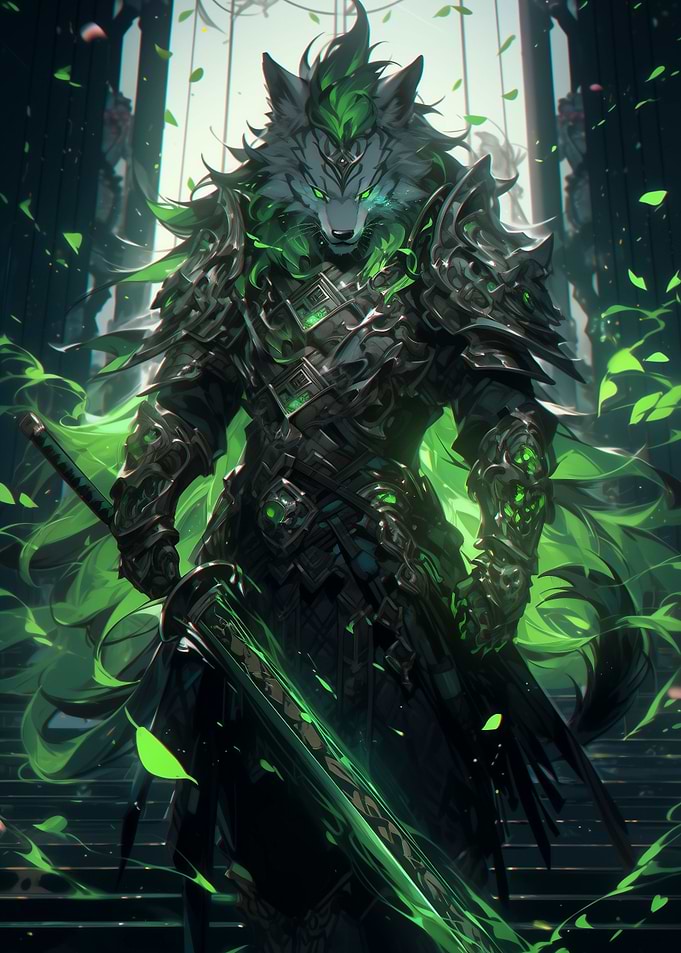 Green Blade Samurai Wolf