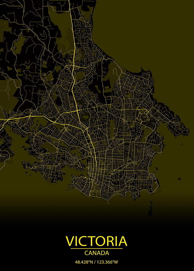 Victoria Canada Yellow Map