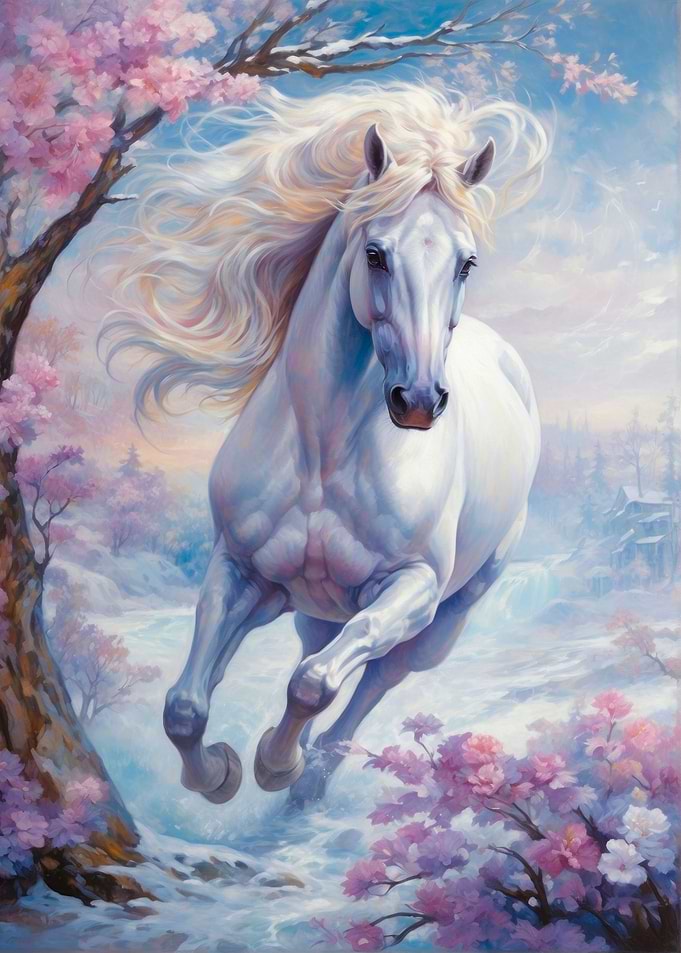 Wild White Horse in Winter