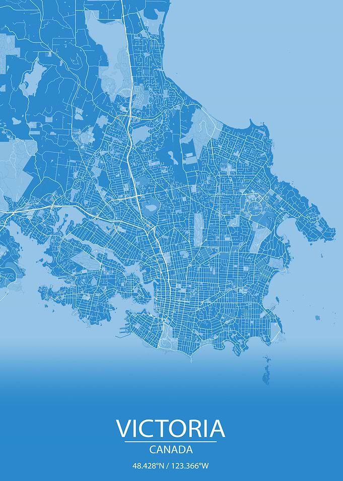 Victoria Canada Blue Map
