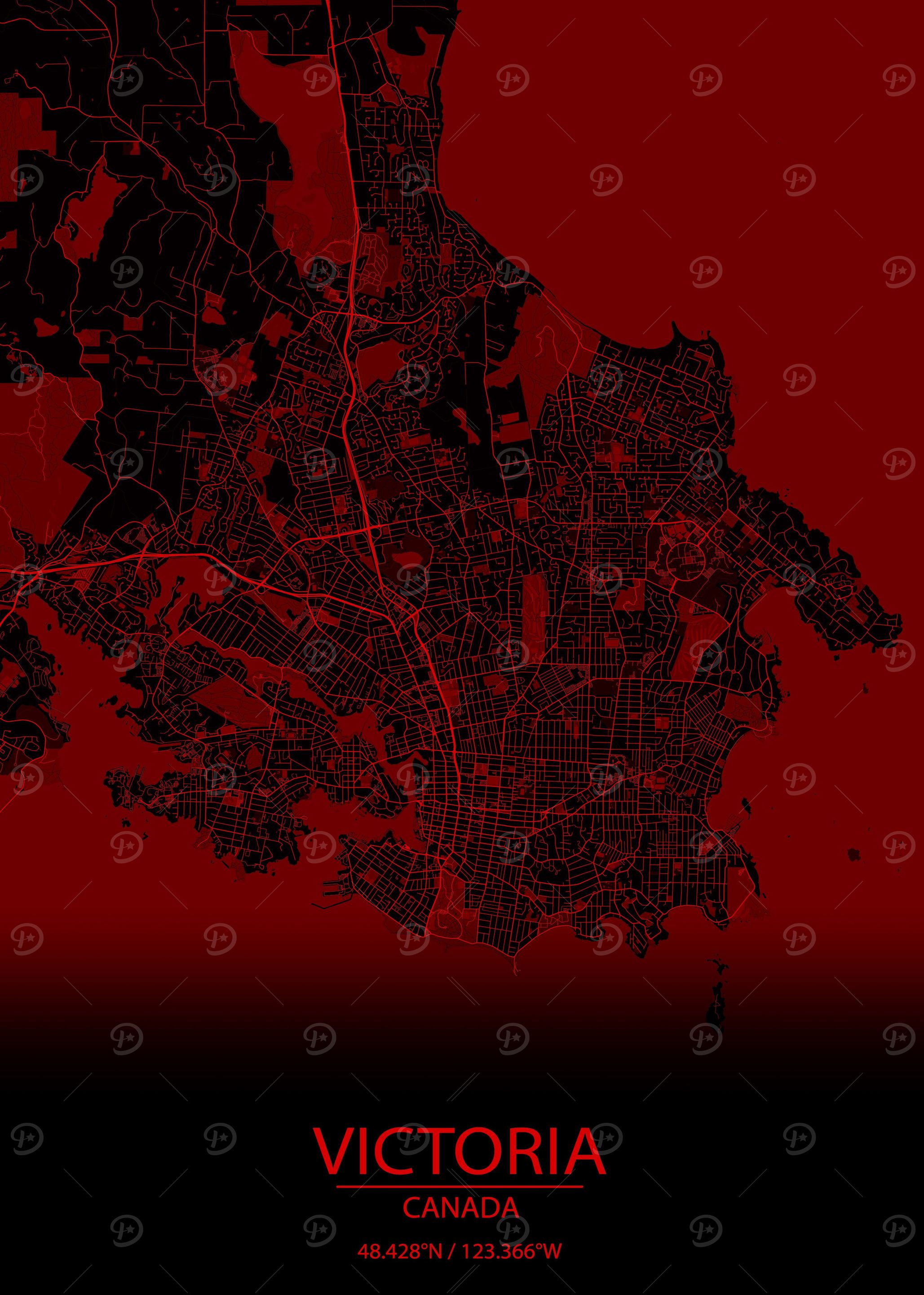 Victoria Canada Red Map