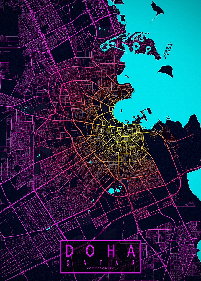 Doha City Map Neon