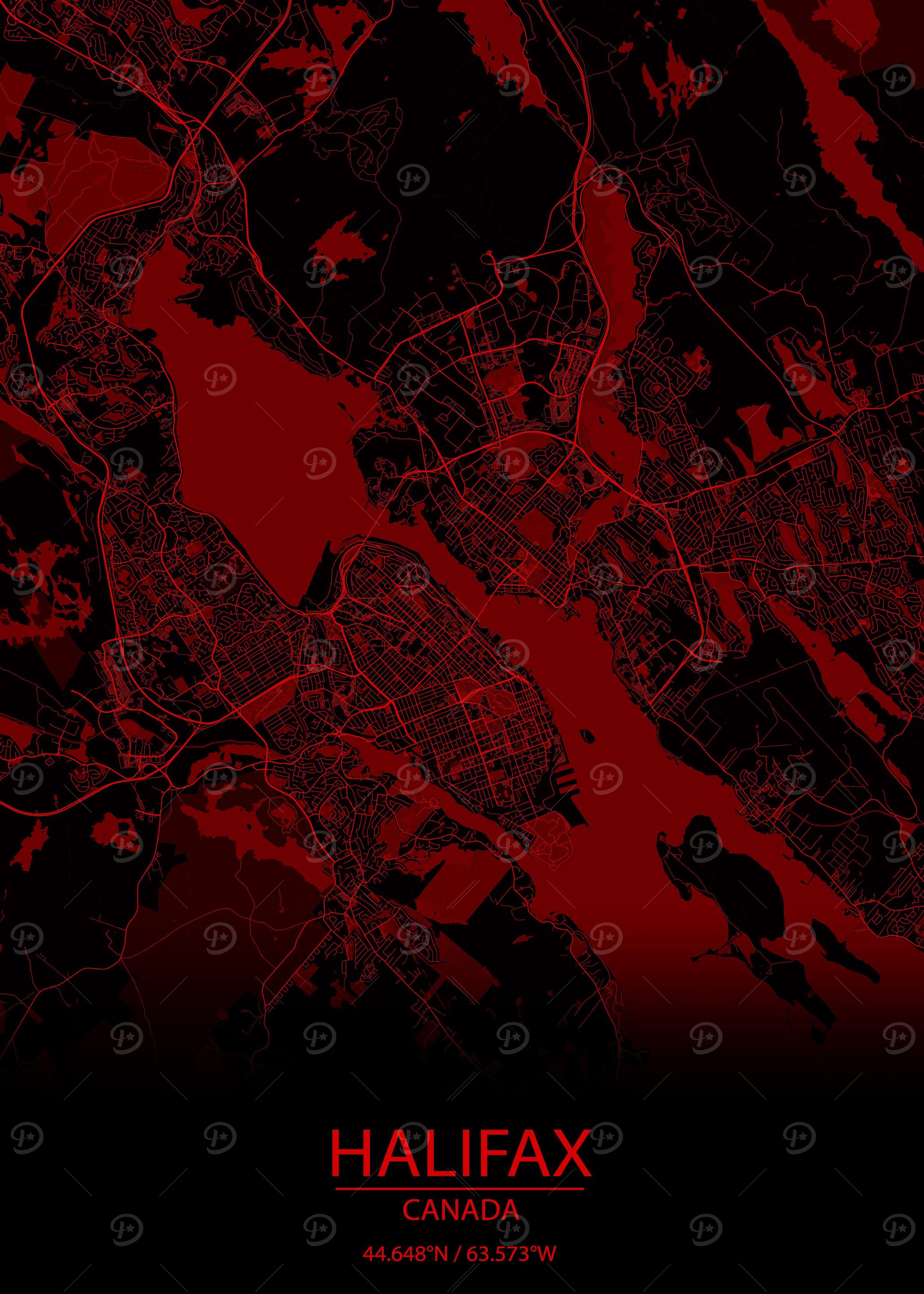 Halifax Canada Red Map