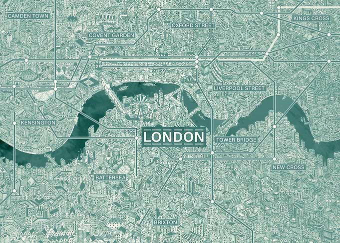 UK London retro blue map